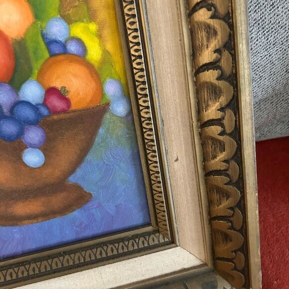 Vintage Still Life Flowers fruit Floral Oil Painting in Thick Gold Frame Ornate - Picture 4 of 9